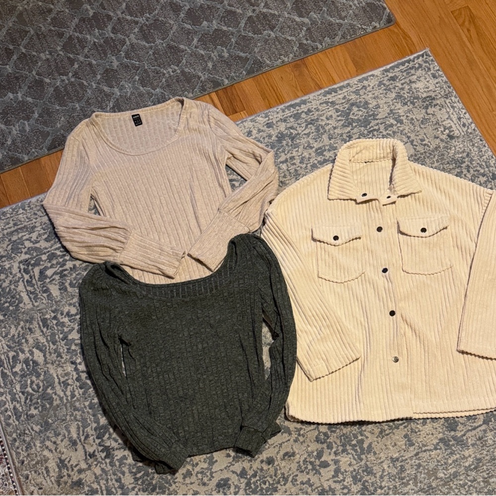 SHEIN Ribbed Knit Sweater in Cream